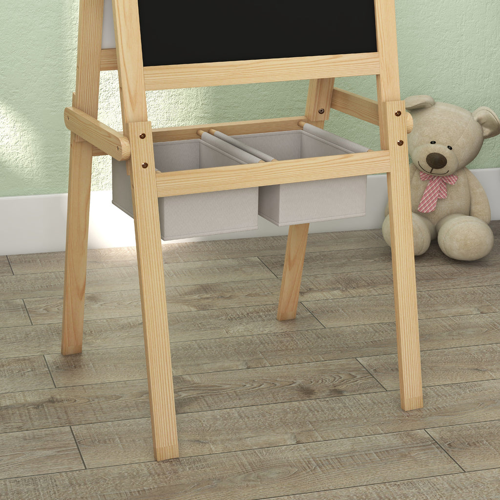 Aiyaplay blackboard for children with easel 3 in 1 and baskets, age 3-6 years, 58x50.5x109cm, wood color - Borgè