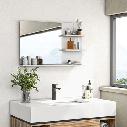 SOLO | White Bathroom Mirror with 2 side shelves and lower shelf | 75x10x48 cm - Borgè