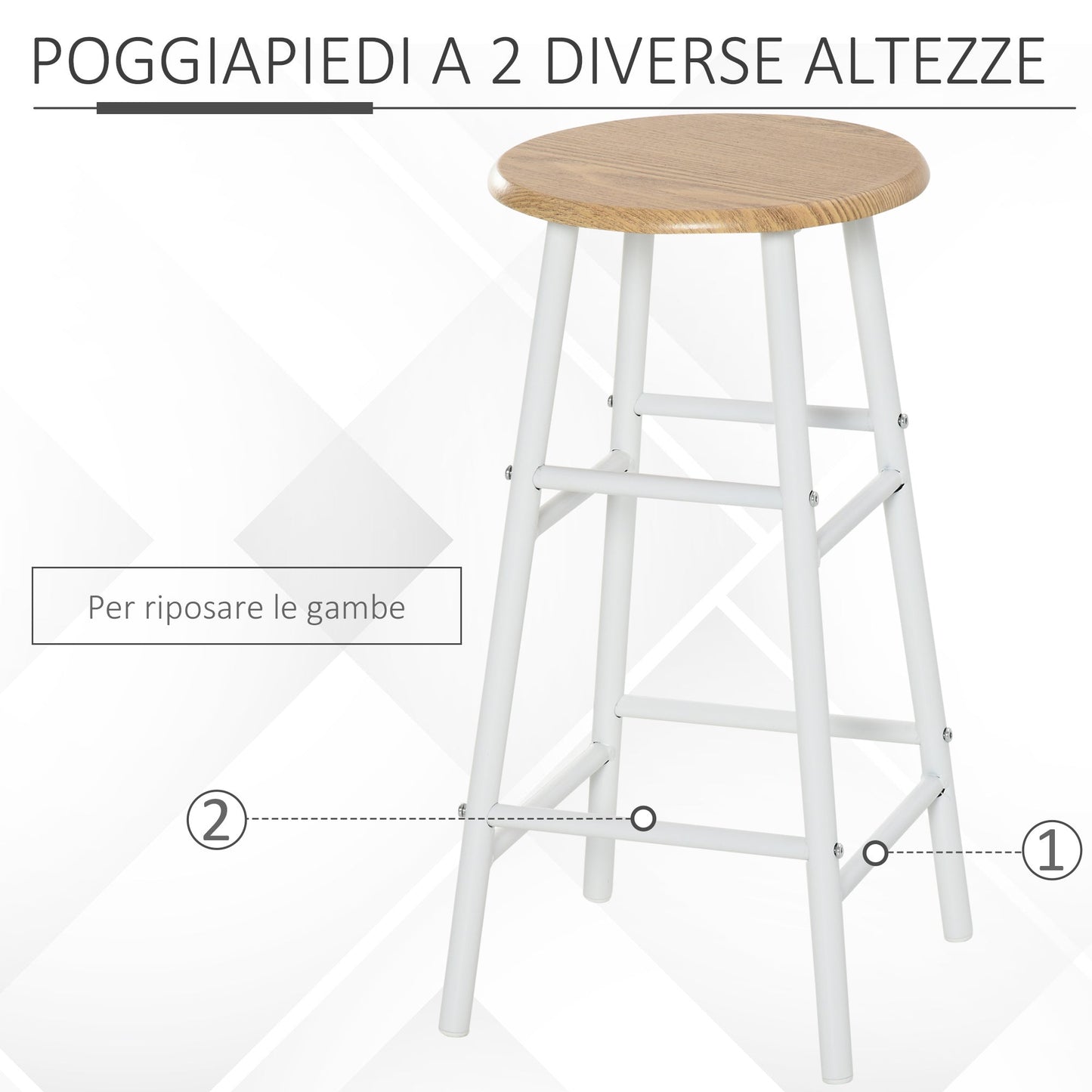 Set Bar counter with 2 high north -style wooden stools, high table with shelf and kitchen stools with footrests, white - Borgè