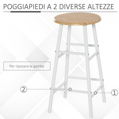 Set Bar counter with 2 high north -style wooden stools, high table with shelf and kitchen stools with footrests, white - Borgè