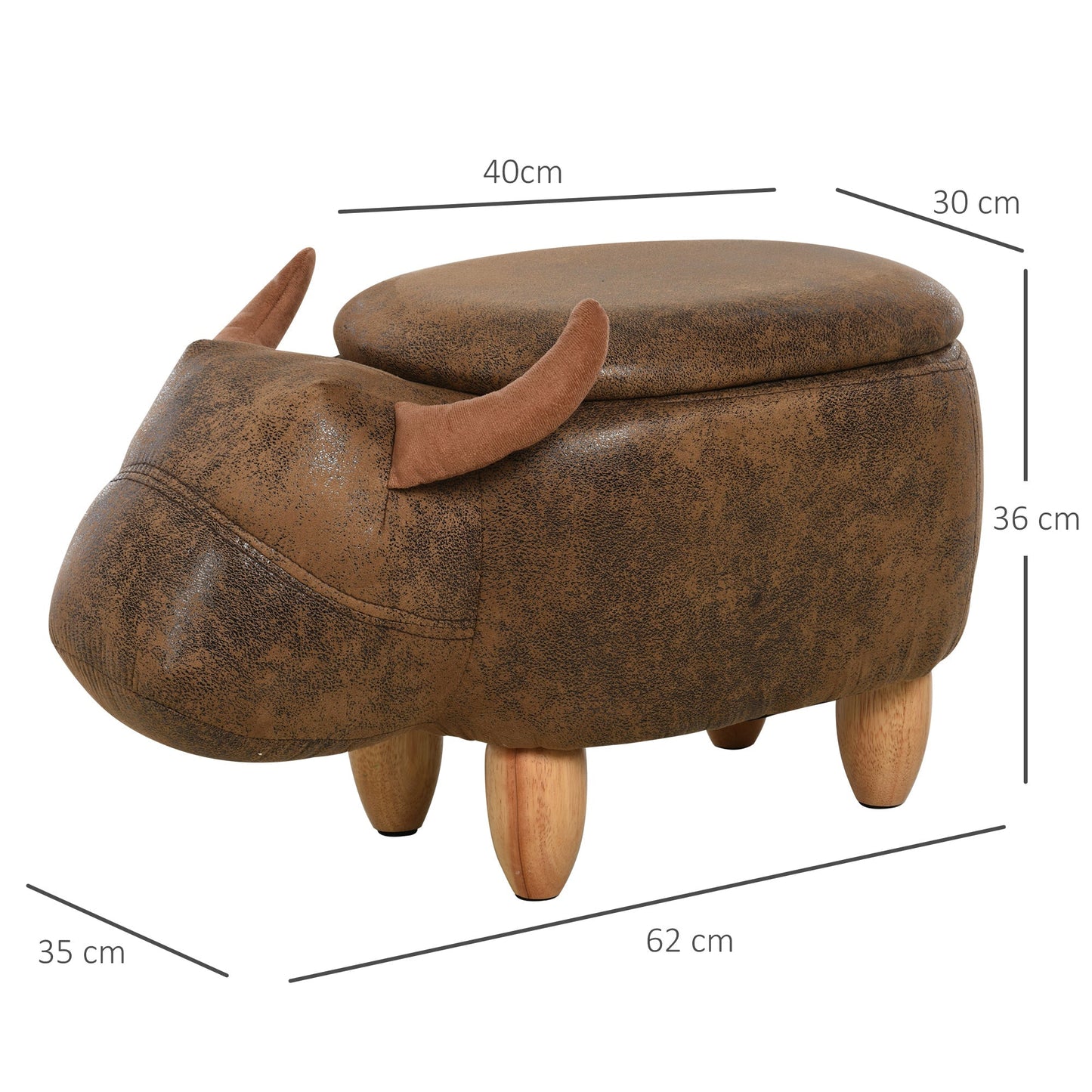 Homcom pouf buffalo -shaped container, footrest stool with wooden structure and brown padded seat - Borgè