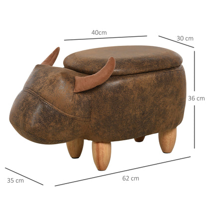 Homcom pouf buffalo -shaped container, footrest stool with wooden structure and brown padded seat - Borgè