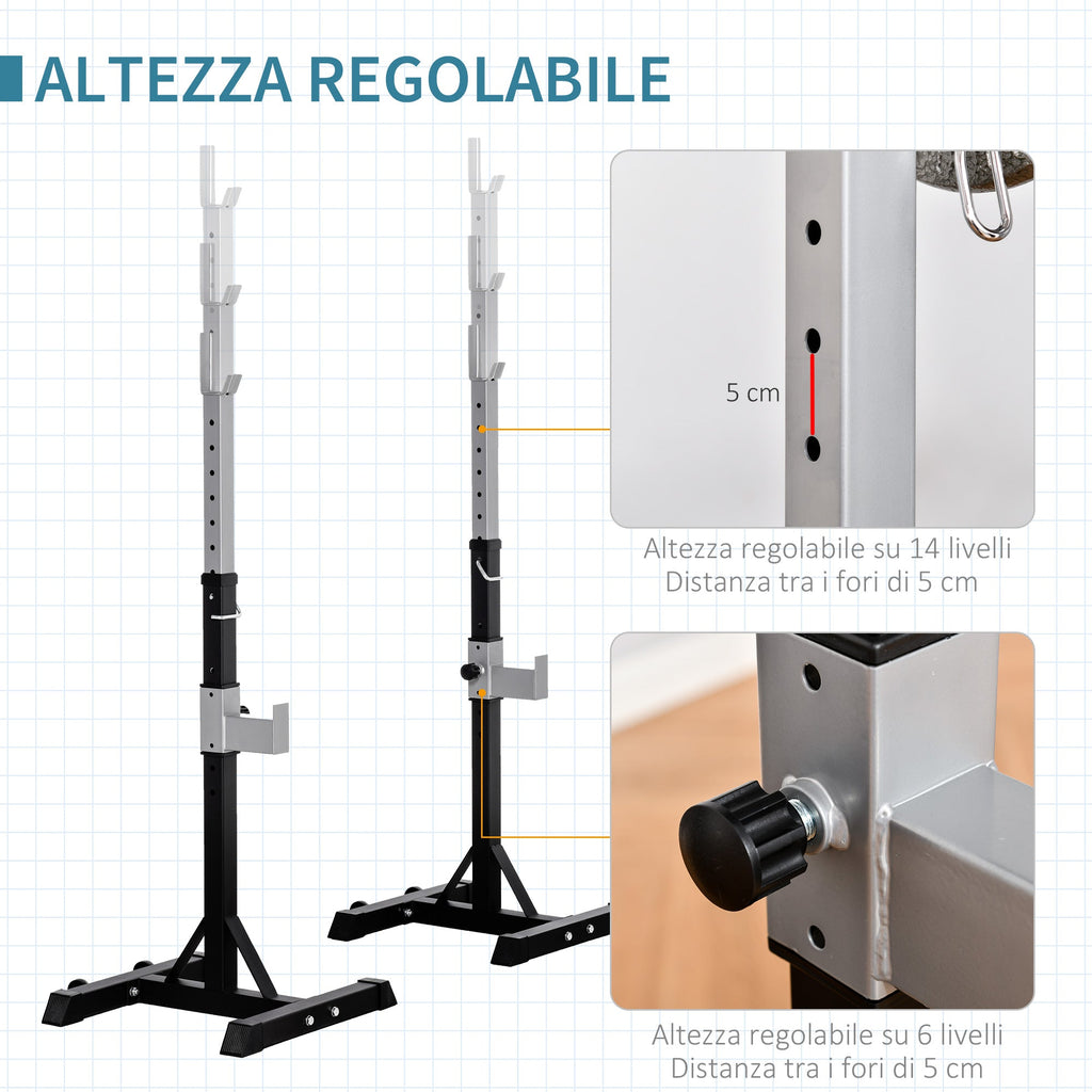 Set 2 Rack holder holder in steel, hooks with adjustable height, capacity 110kg, 55x57x105-170cm, black - Borge' Group Limited
