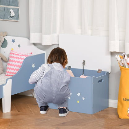 Store Bench zblue with white stars wooden bench with storage space for childrens room - Borgè