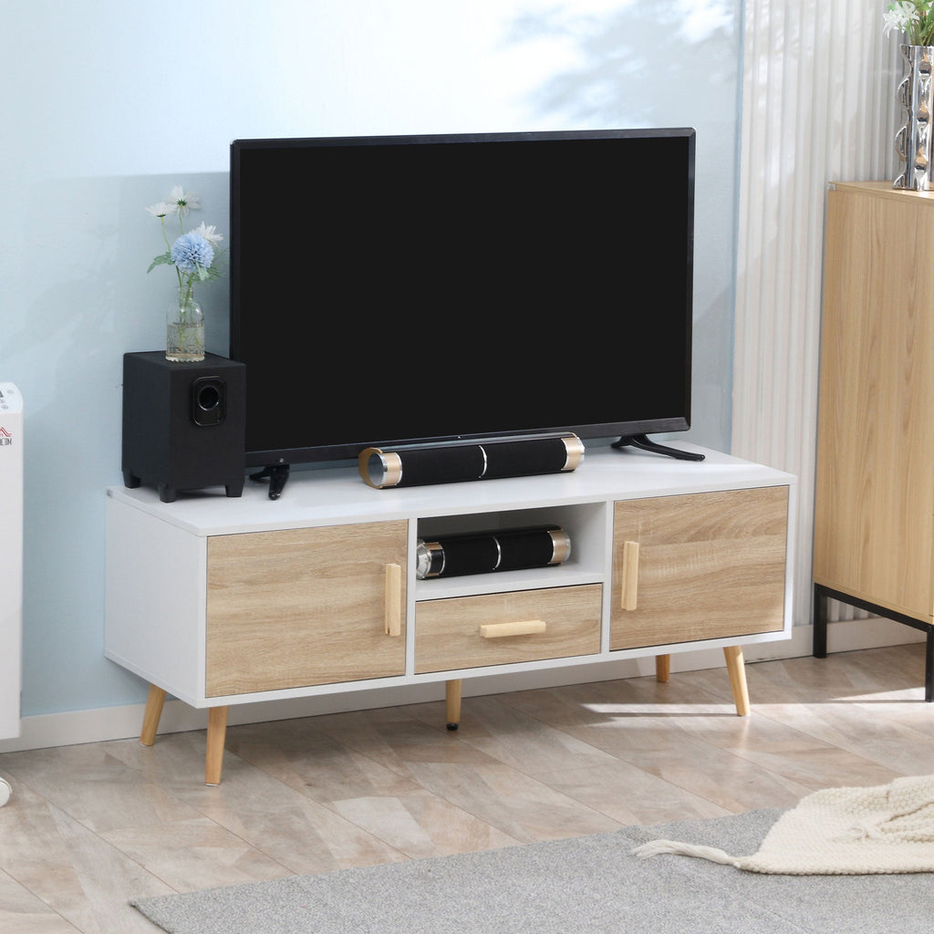 Homcom Low TV Mobile for TV Max 46 "with open shelf, drawer and 2 lockers, in chipboard and pine, 120x37x45.5cm - Borgè