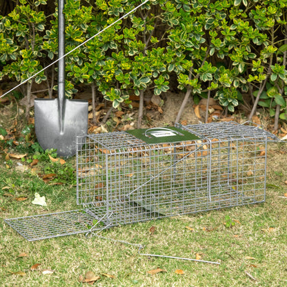 Outsunny cage trap for live animals folding steel, 66x24x30.5 cm, silver - Borgè