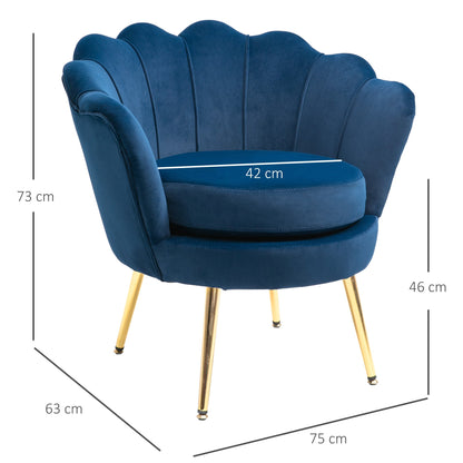 SEASHELL Design Blue Velvet Chamber Armchair With Back | 76x67x74cm - Borgè