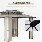 3.7x3m Garden Gazebo with 2-Tier Polycarbonate Roof, Steel and Aluminum, Brown - Borge' Group Limited