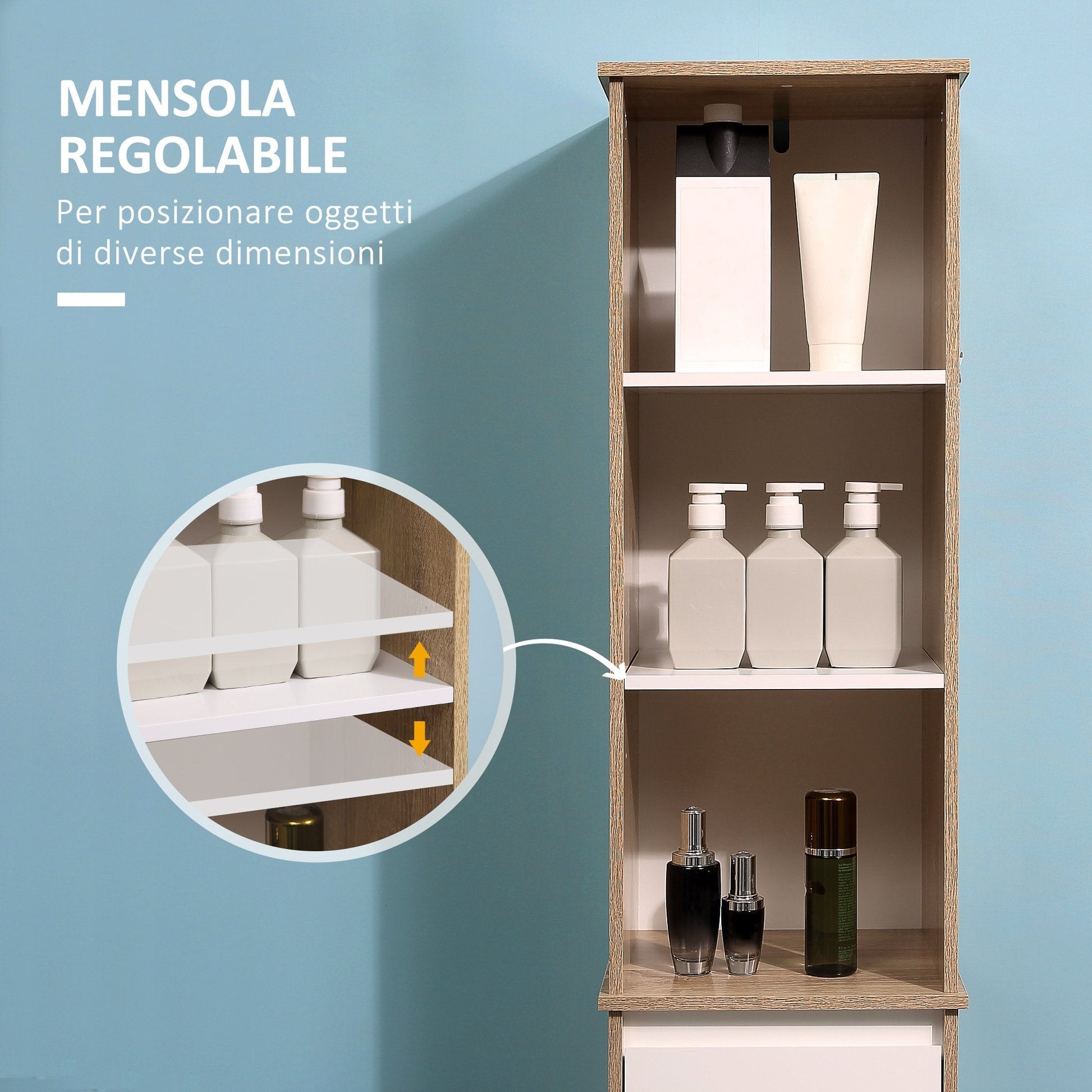 Kleankin Bathroom shelf with wooden saving shelves - White - Borgè