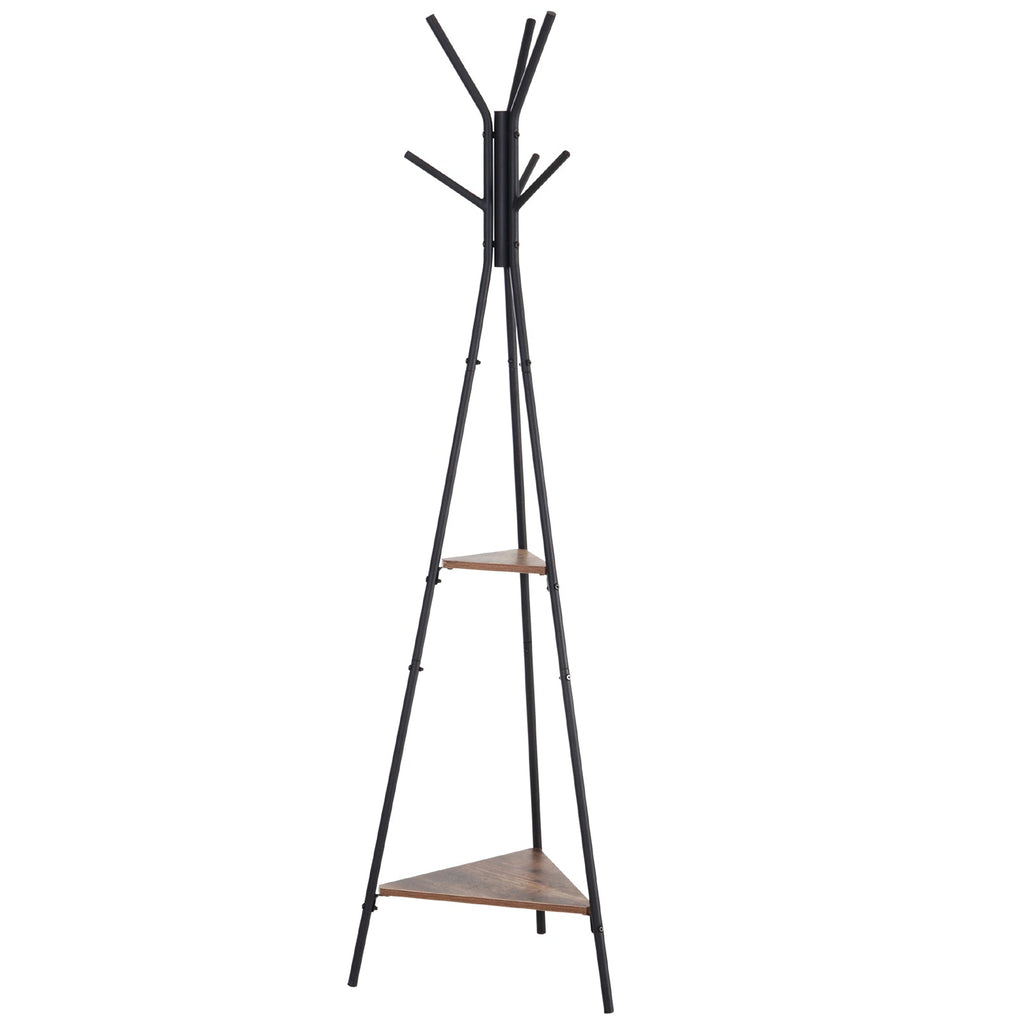 Homcom Tree Hamper with 2 black and brown metal and wood shelves - Borgè