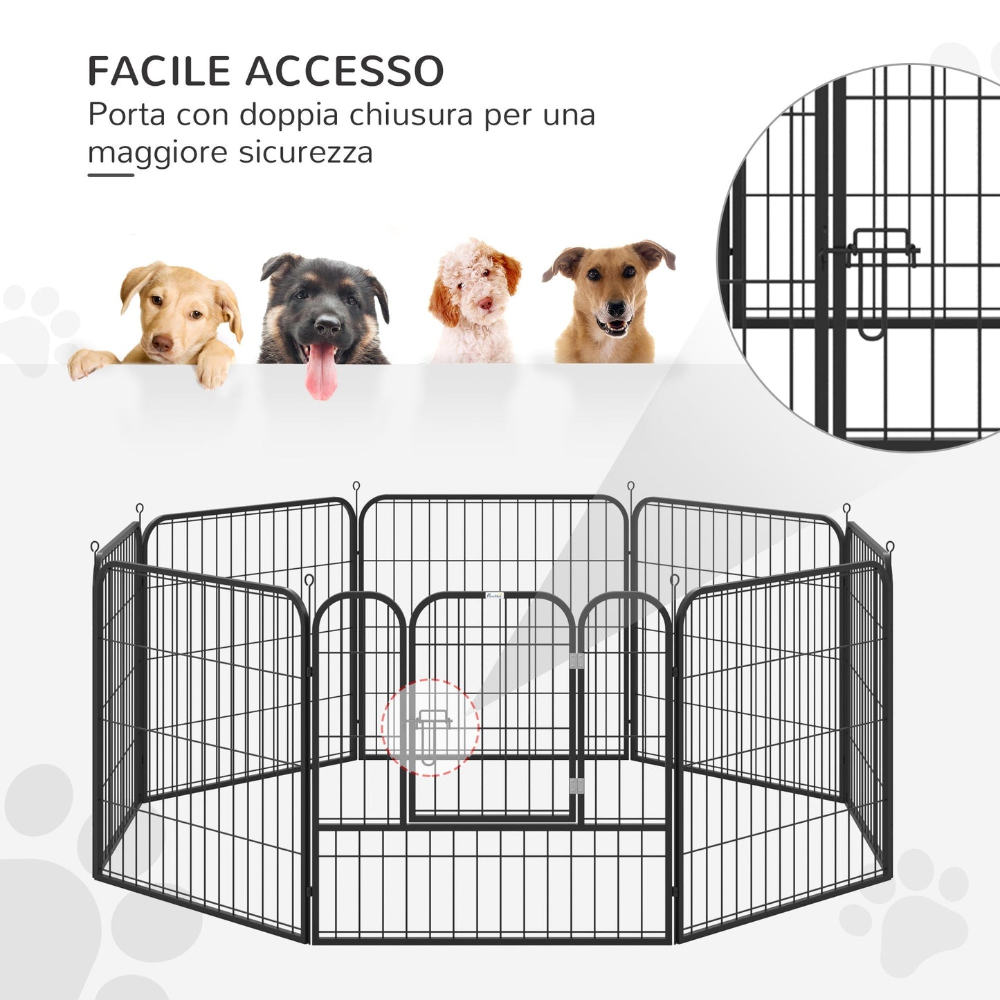 PAWHUT Modular Fence Puppies Dogs For Dogs from Interior and Outdoor Metal and Steel 8 Panels 79x79cm - Borgè