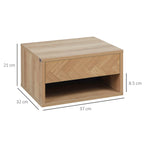Set 2 modern bedside tables suspended with drawer and wooden shelf 37x32x21cm, natural color - Borgè