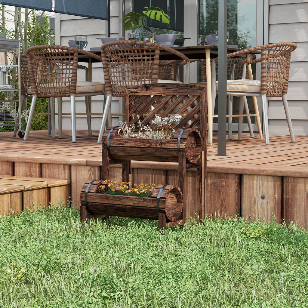 Outsunny Outdoor Fioriera at 2 levels with drainage and grilled holes, in fir wood, 42x49x80 cm, brown - Borgè