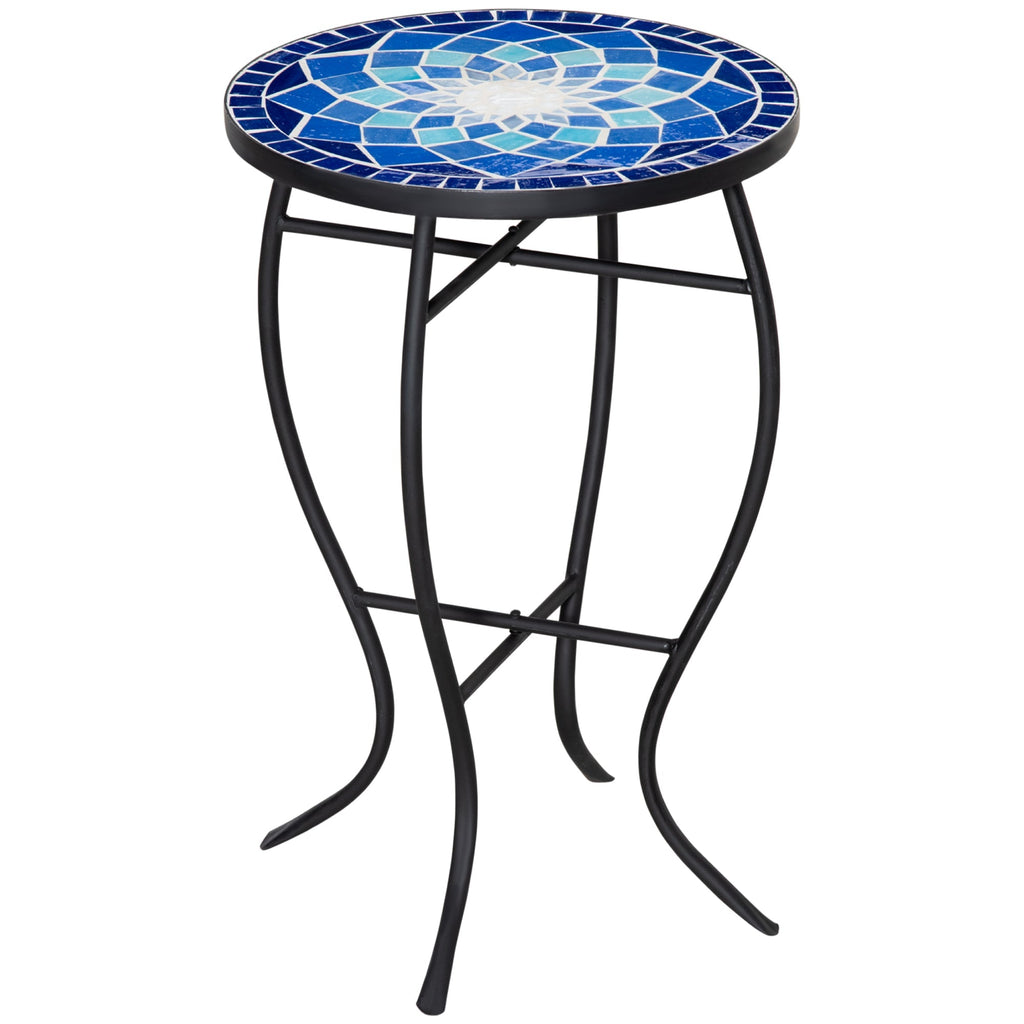 Round Mosaic Metal Garden Coffee Table with Ceramic Top, Ф35.5x53.5cm - Borge' Group Limited