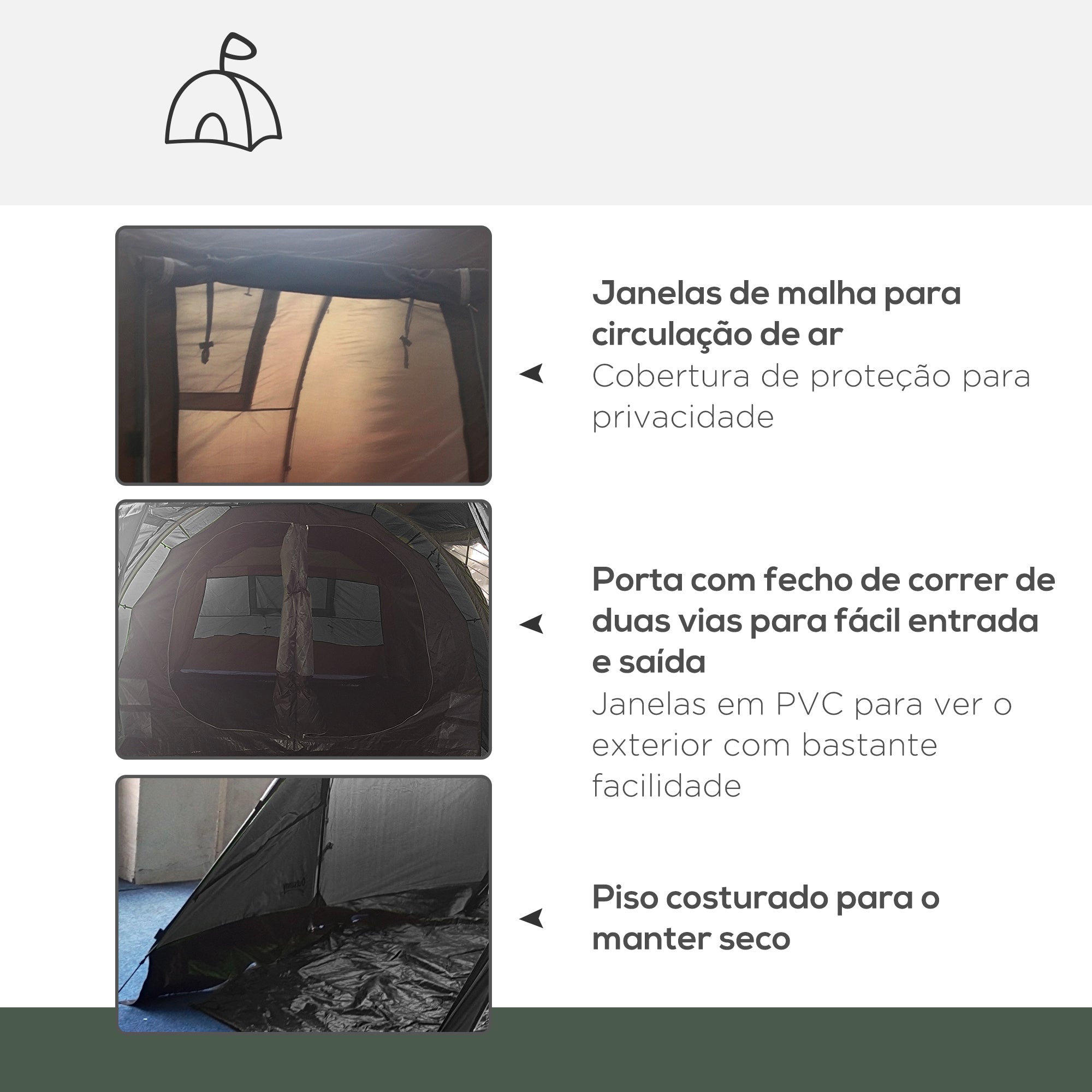 Outsunny camping curtain 3-4 people two rooms with windows, transport bag 475x264x172cm black - Borgè