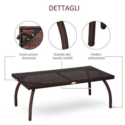 Outsunny Garden table and outdoor in Rattan Synthetic, Waterproof terrace Marrone 90x50x35cm - Borgè