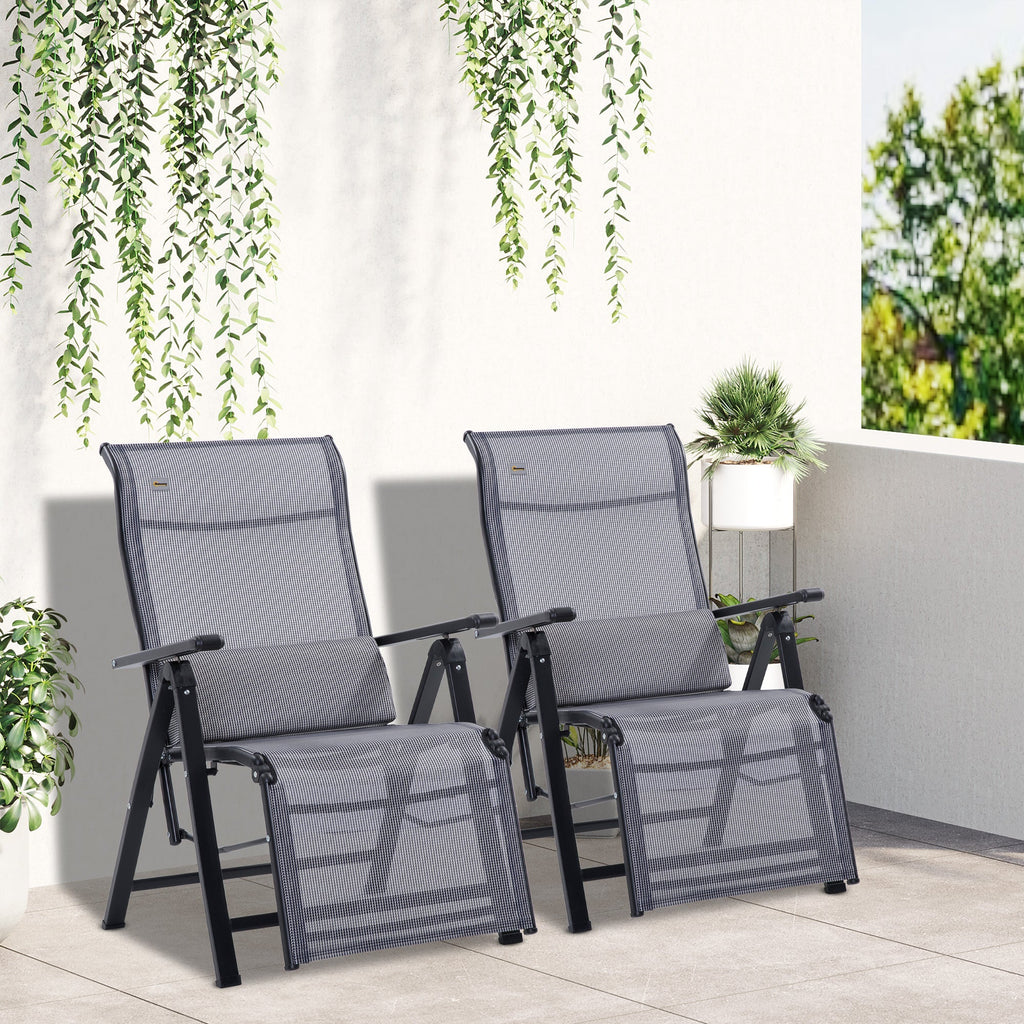 Zero Gravity Garden Lounger Set of 2, Adjustable on 9 Levels, with Cushions, 65x70x111cm, Grey - Borge' Group Limited