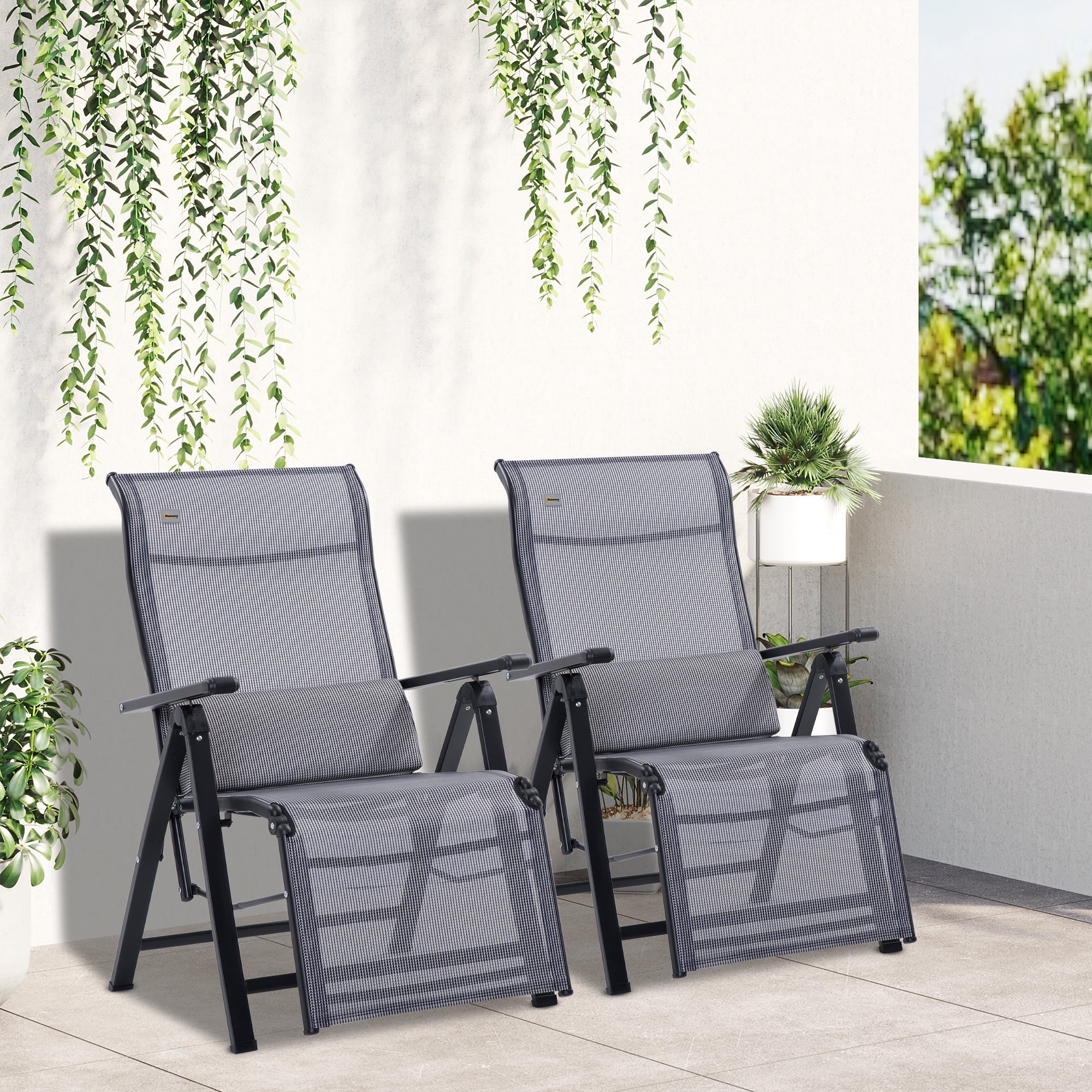 Zero Gravity Garden Lounger Set of 2, Adjustable on 9 Levels, with Cushions, 65x70x111cm, Grey - Borge' Group Limited
