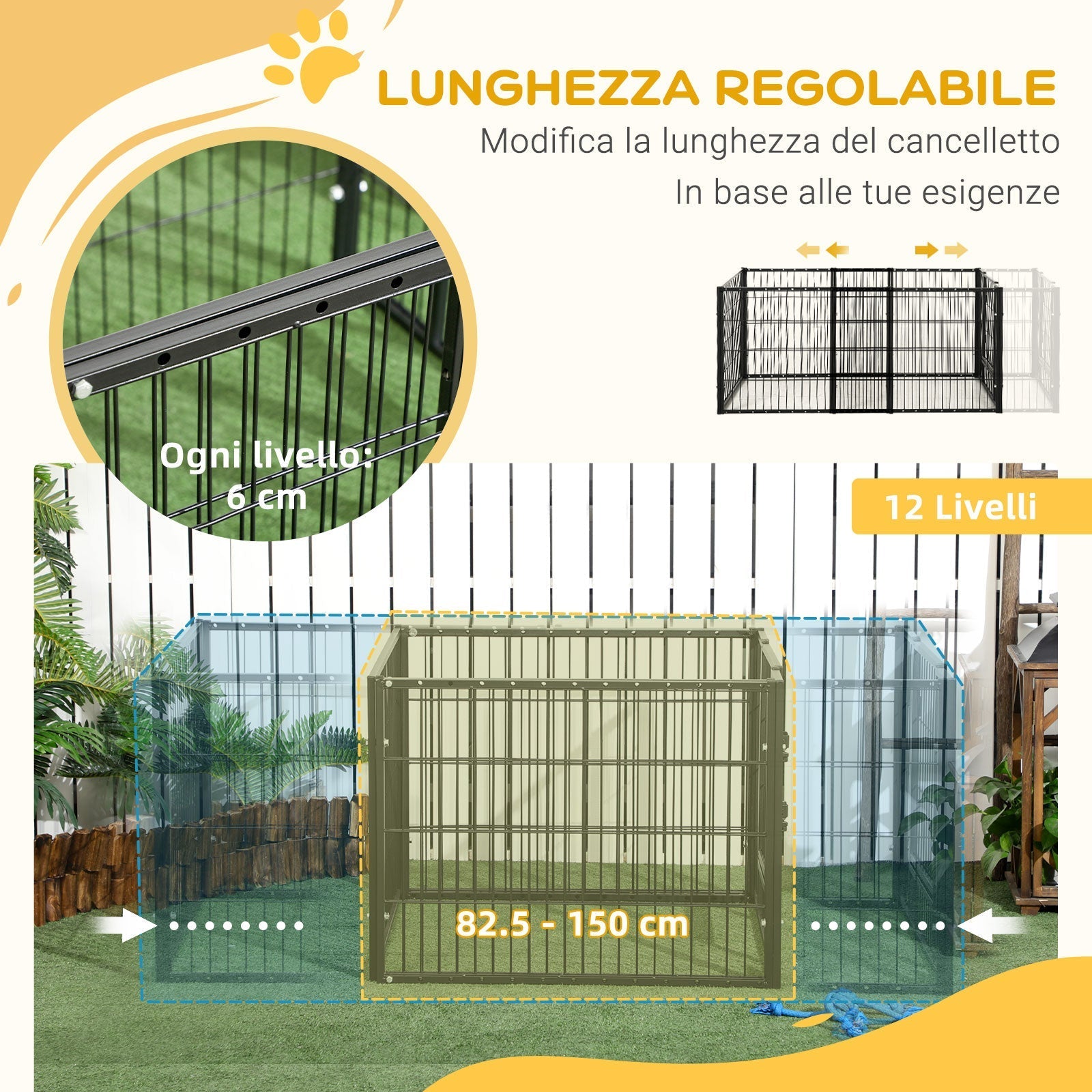 Pawhut Fence for small dogs with 6 outdoor and interior panels, 82.5-150x79x61cm metal - Borgè