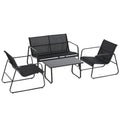 PUPI - Set of Table with Bench and 2 Garden Chairs, Outdoor Furniture in Metal and Texteline, Black - Borge' Group Limited