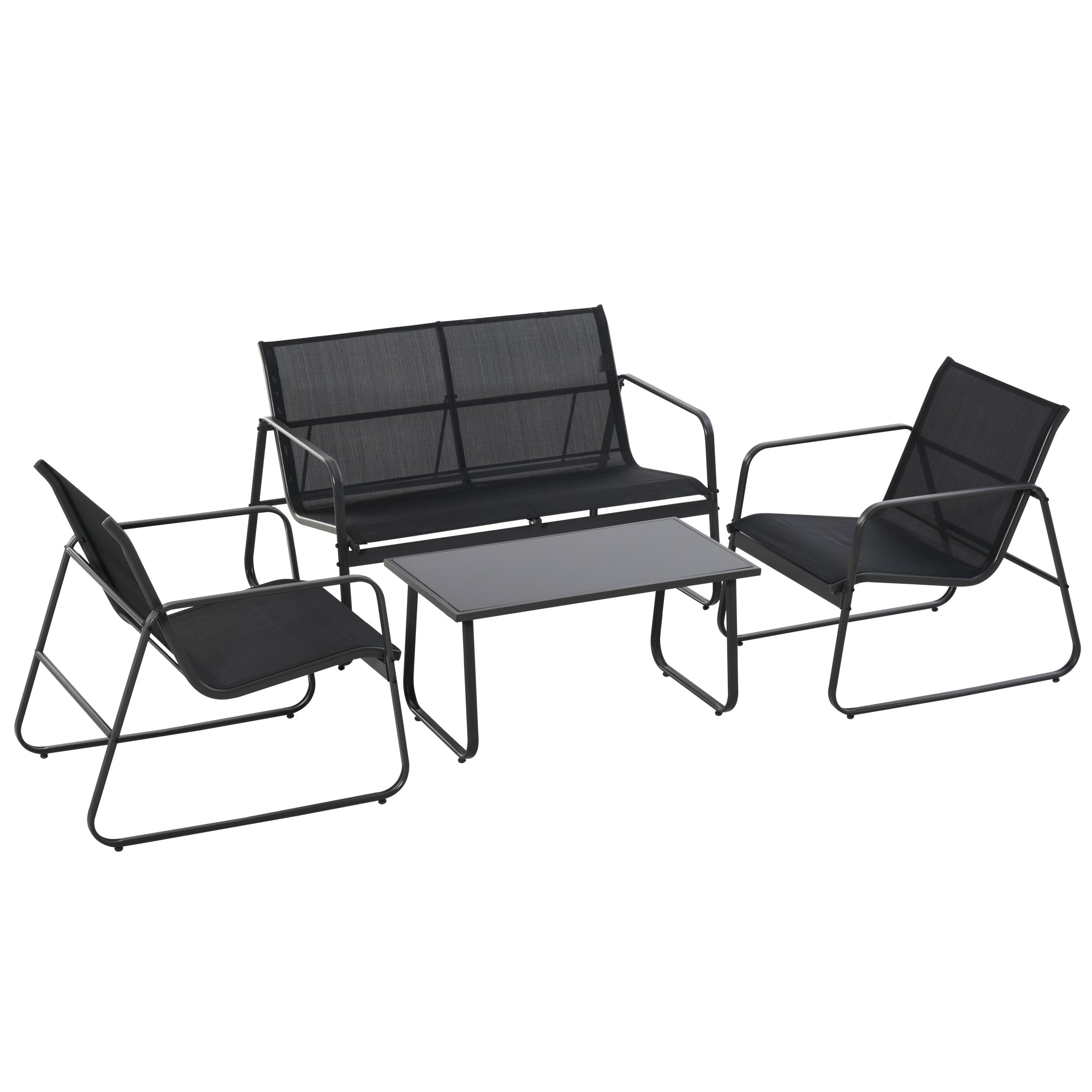 PUPI - Set of Table with Bench and 2 Garden Chairs, Outdoor Furniture in Metal and Texteline, Black - Borge' Group Limited