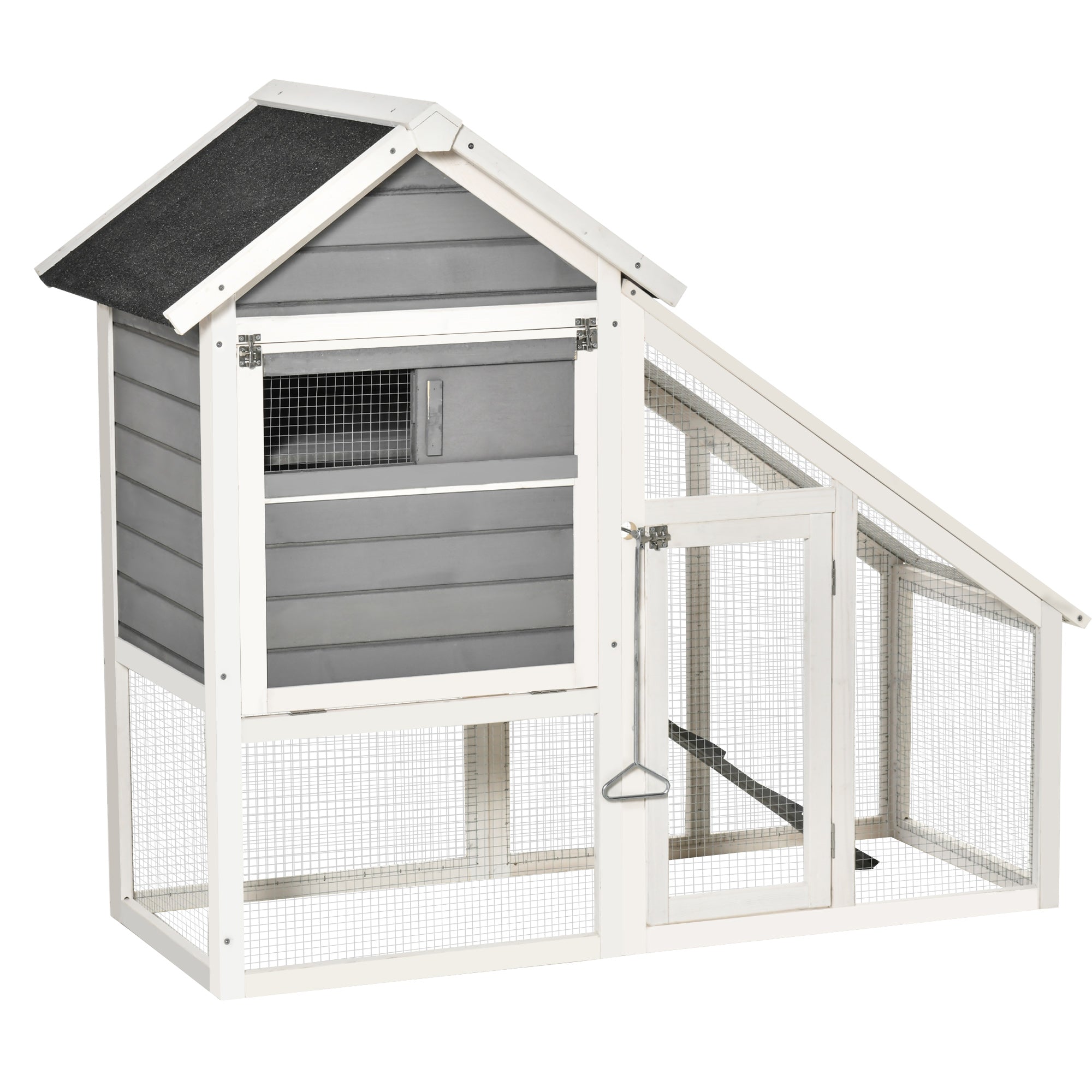 Wooden Rabbit Hutch with Open Area and Ramp, Rabbit Cage with Removable Bottom and Doors, 140x65x120 cm, Grey - Borge' Group Limited