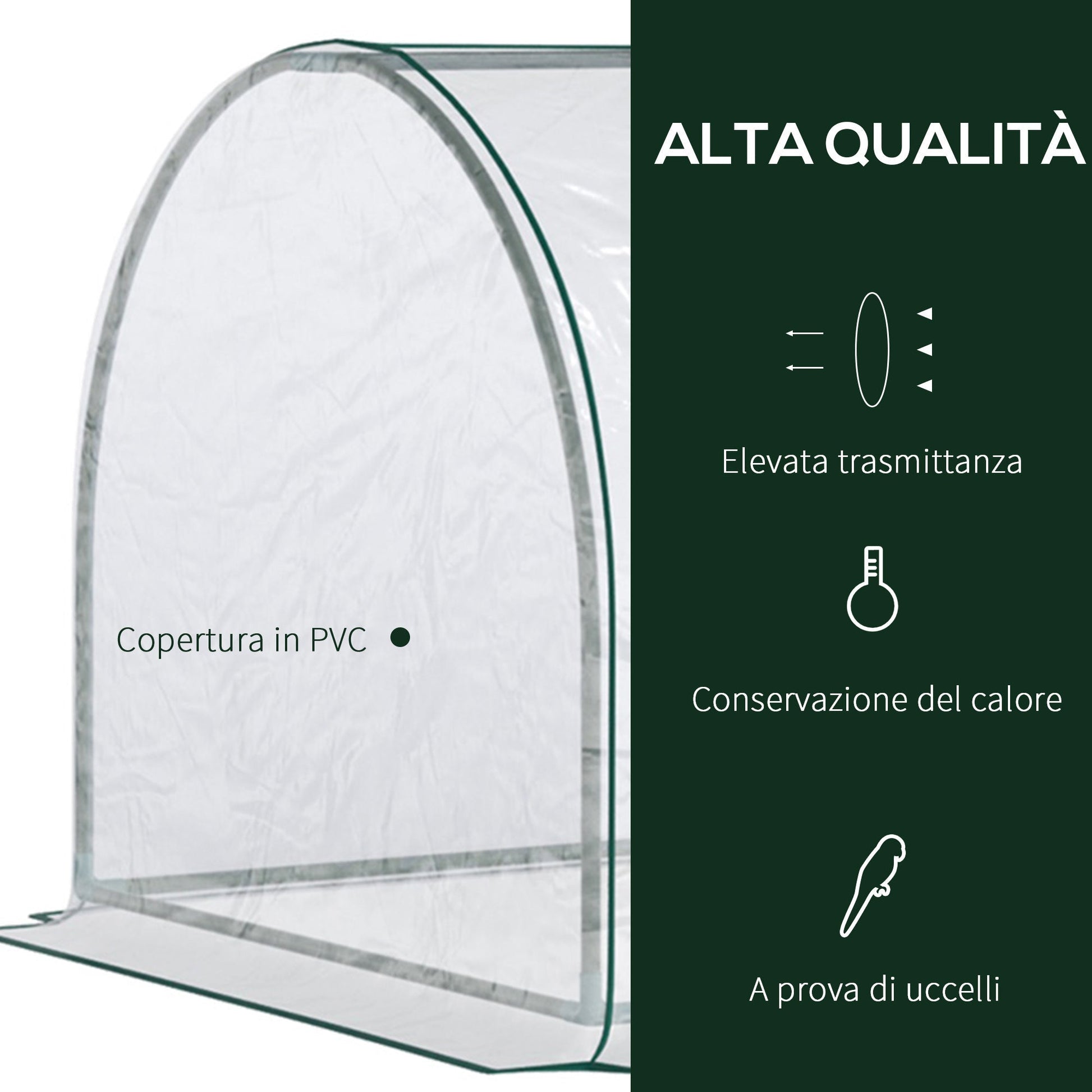 Oustunny Garden greenhouse with front zipper, steel and pvc doors, 250x100x80 cm - Borgè