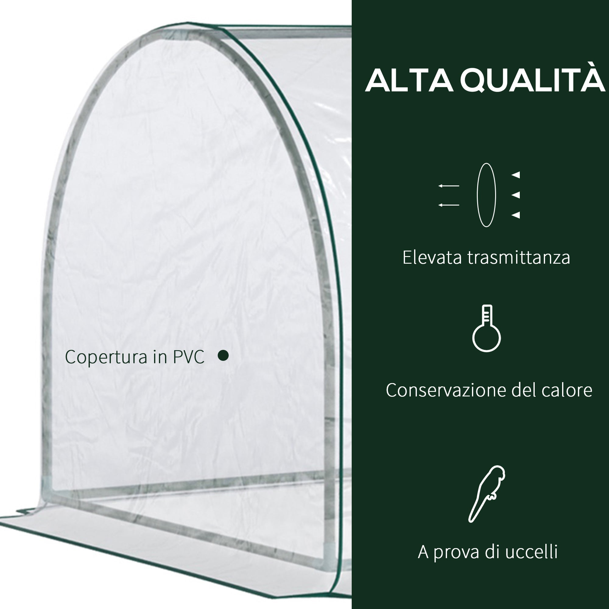 Oustunny Garden greenhouse with front zipper, steel and pvc doors, 250x100x80 cm - Borge' Group Limited