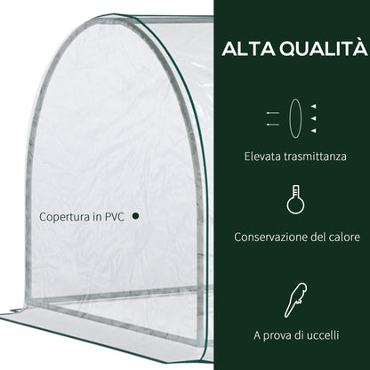 Oustunny Garden greenhouse with front zipper, steel and pvc doors, 250x100x80 cm - Borgè