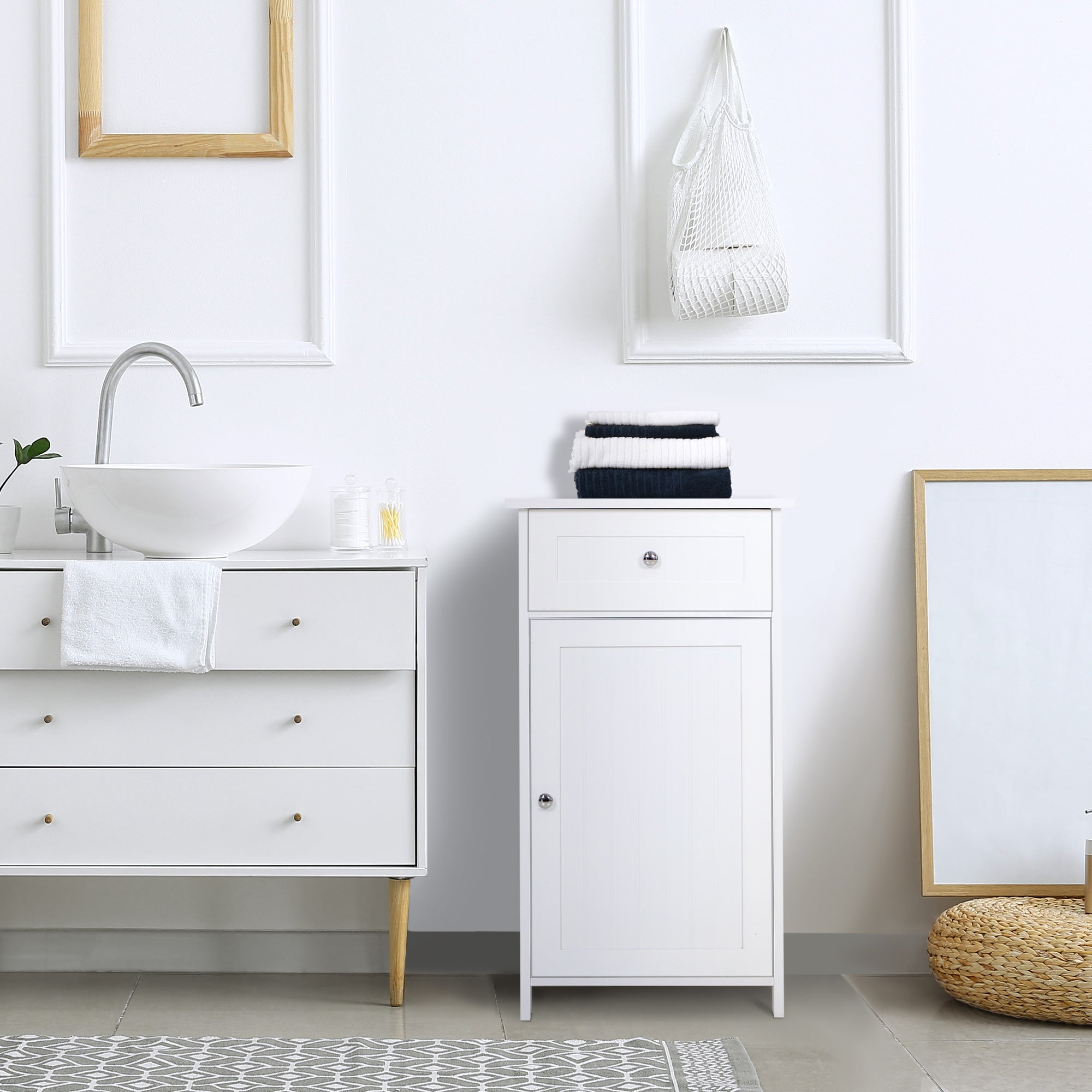 Kleankin Bathroom cabinet with door and white drawer 43 x 34 x 77cm - Borgè