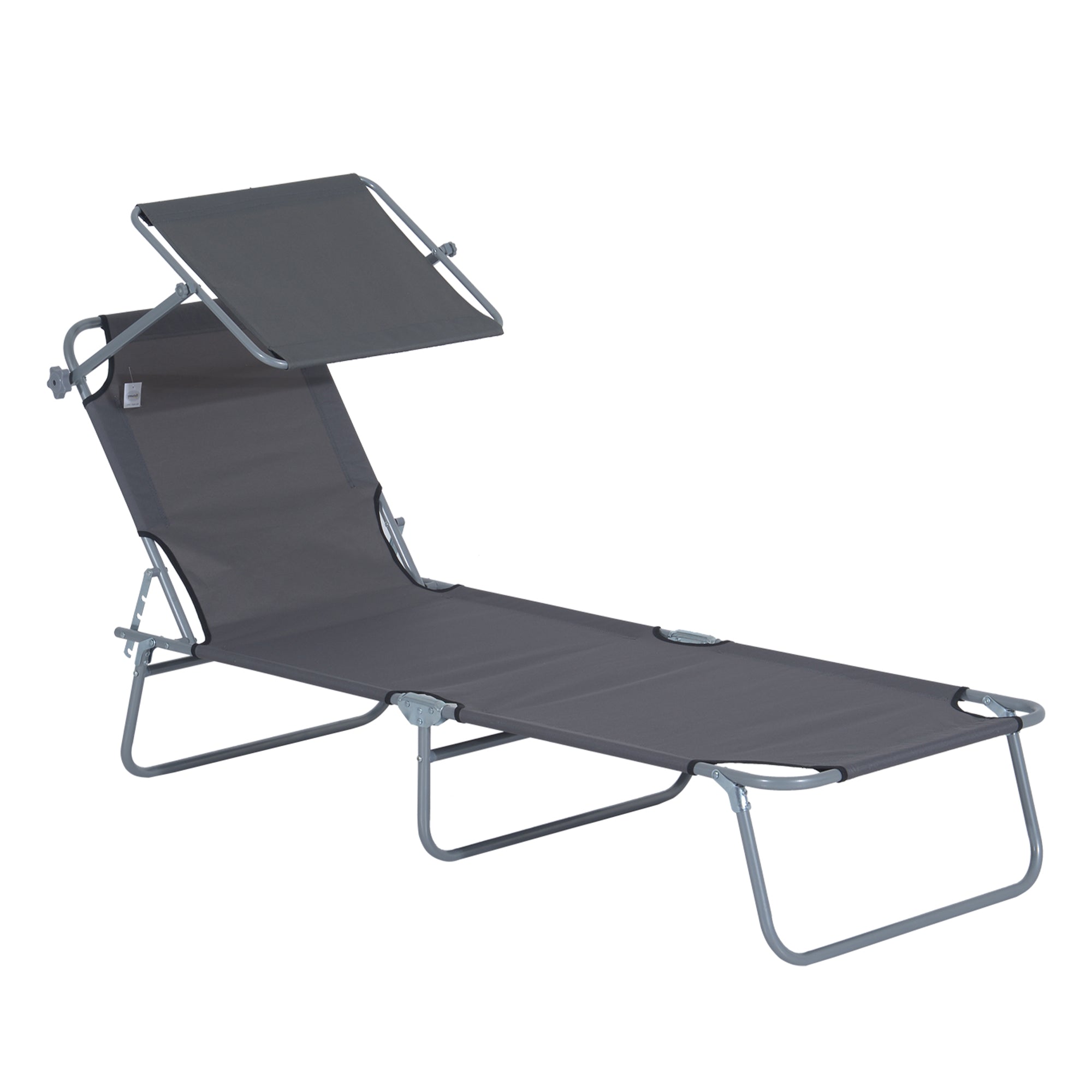 Garden Sun Lounger, Folding and Adjustable Deck Chair with Grey Fabric Canopy, 187x58x36cm - Borge' Group Limited