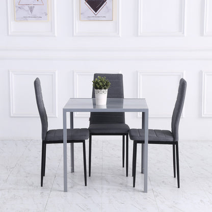 Square Table 4 Seater for Kitchen and Living Room, Modern Table in Metal and Tempered Glass, 75x75x75 cm, Grey - Borgè