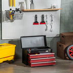 Durhand Steel toolbox with 3 drawers and upper tray, 51x22x32 cm, red and black - Borgè