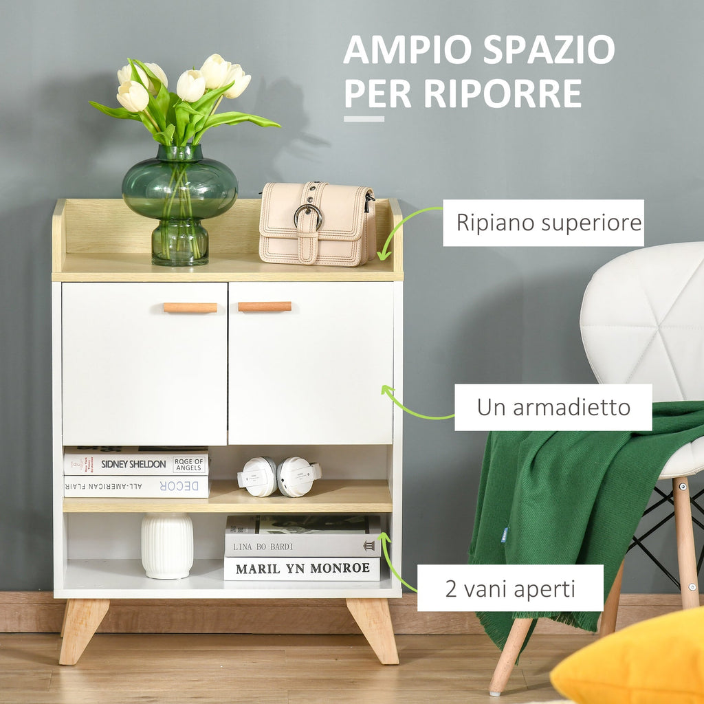 Multiuse cabinet with locker and open shelves, living room for living room, kitchen, white wood office, 60x30x78cm - Borgè