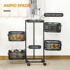 Trolley spouses with 4 baskets, support top and wheels, in steel and pp, 33x33x77 cm - Borgè