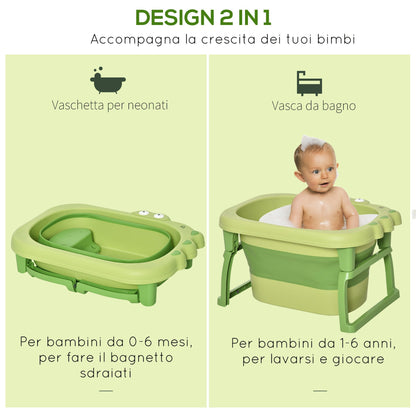 Folding bath tray for babies and children of 0-6 years, in non-slip plastic, green, 75.3x55.4x43cm