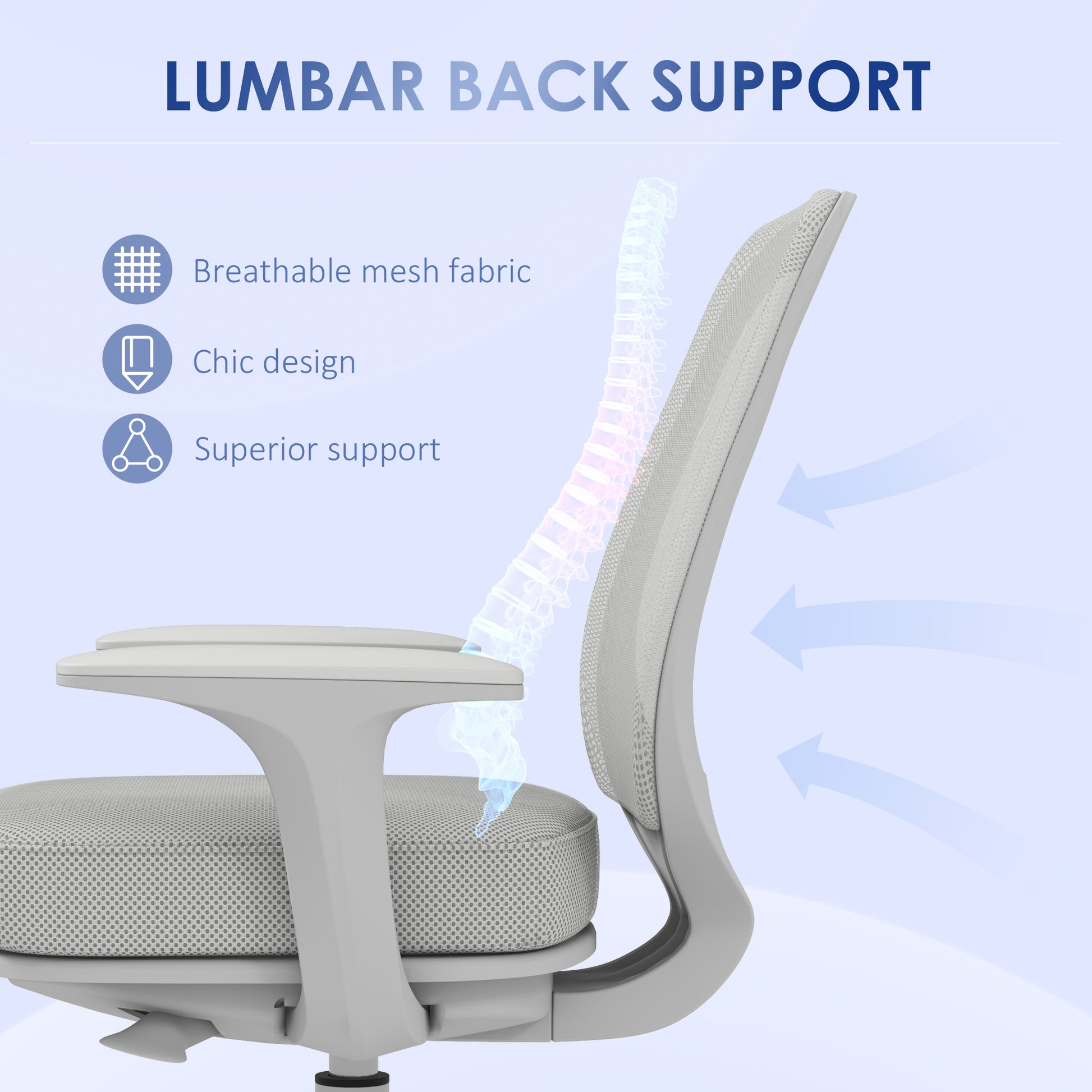 Ergonomic office chair and reclining at adjustable height with 5 wheels, 55x48x82.5-94.5 cm, gray - Borgè