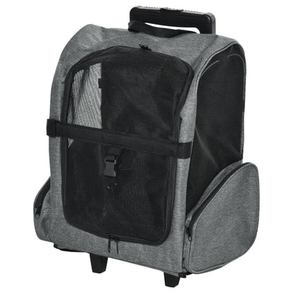 PAWHUT transport backpack 2 in 1 for dogs and cats with side pockets, telescopic handle and wheels, 42x25x55cm, Grey - Borgè