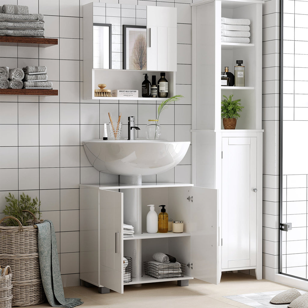 Kleankin Wooden Bathroom Mirror with 2 doors and open shelf, 54x15.2x55.3cm, White - Borgè