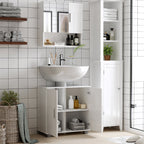 Kleankin Wooden Bathroom Mirror with 2 doors and open shelf, 54x15.2x55.3cm, White - Borgè