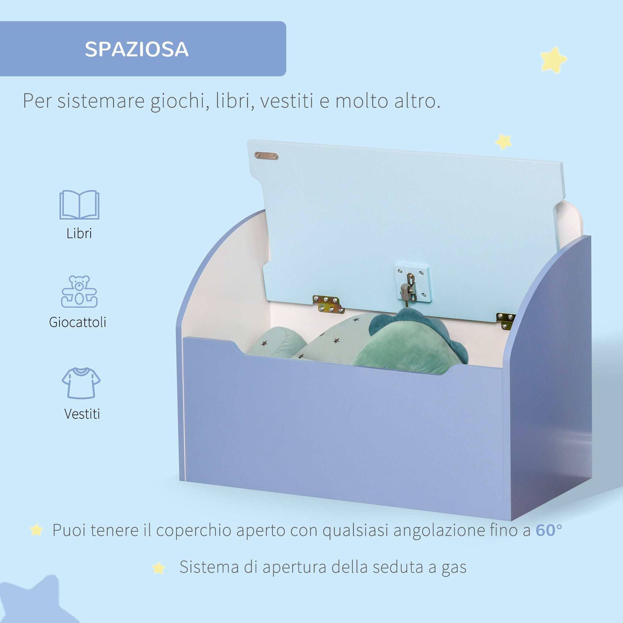 Store Bench Blue wooden bench with storage for children 3-6 years old - Borgè