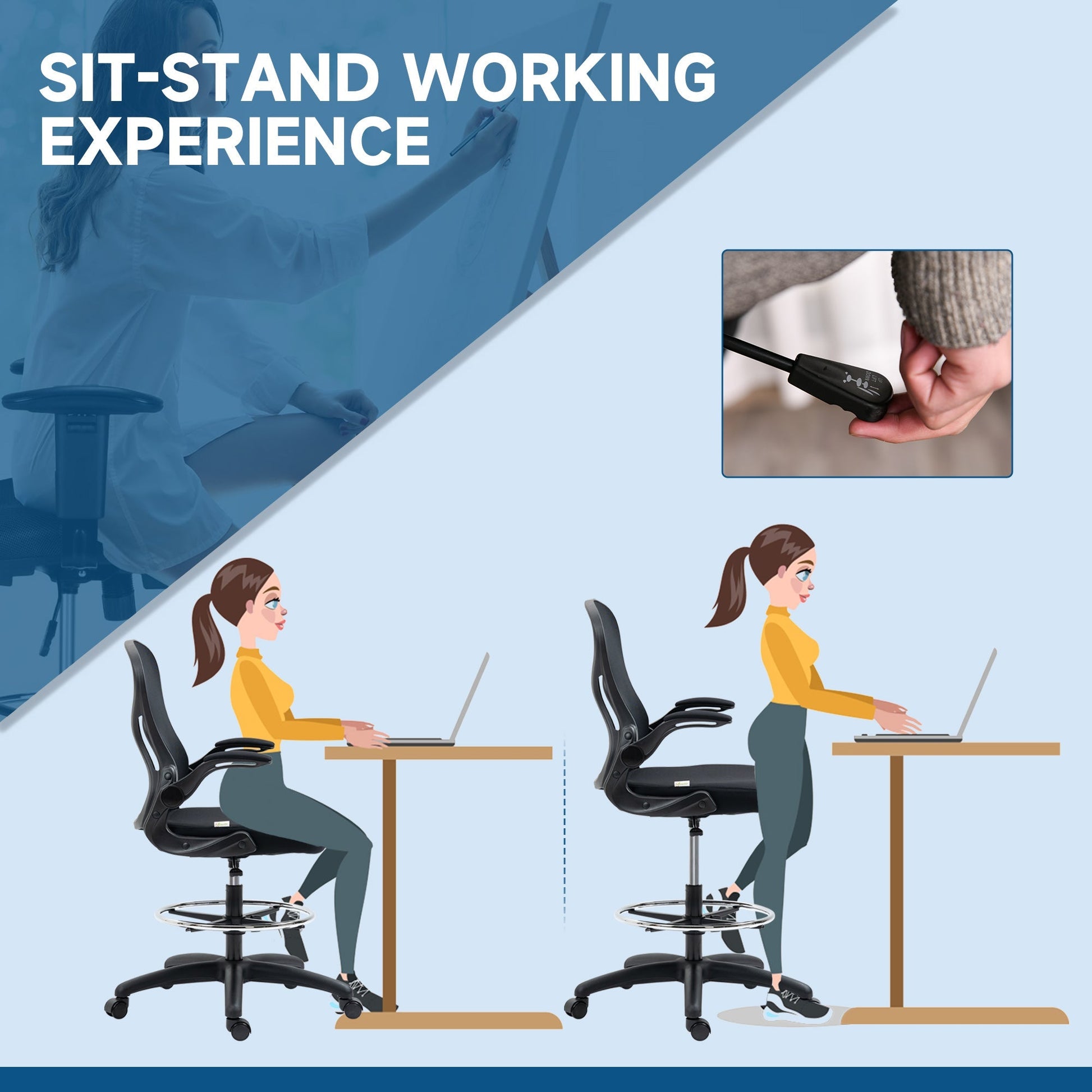 Ergonomic office chair in breathable fabric with adjustable height and folding height, 59x65x110-130 cm - Borgè