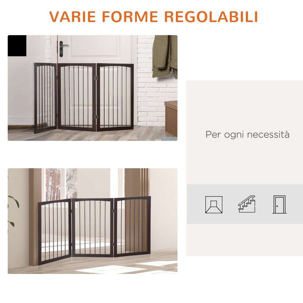 Portable 3 Section Dog Gate Pet Gate Foldable Safety Divider, 160x1.2x76cm, Brown - Borge' Group Limited