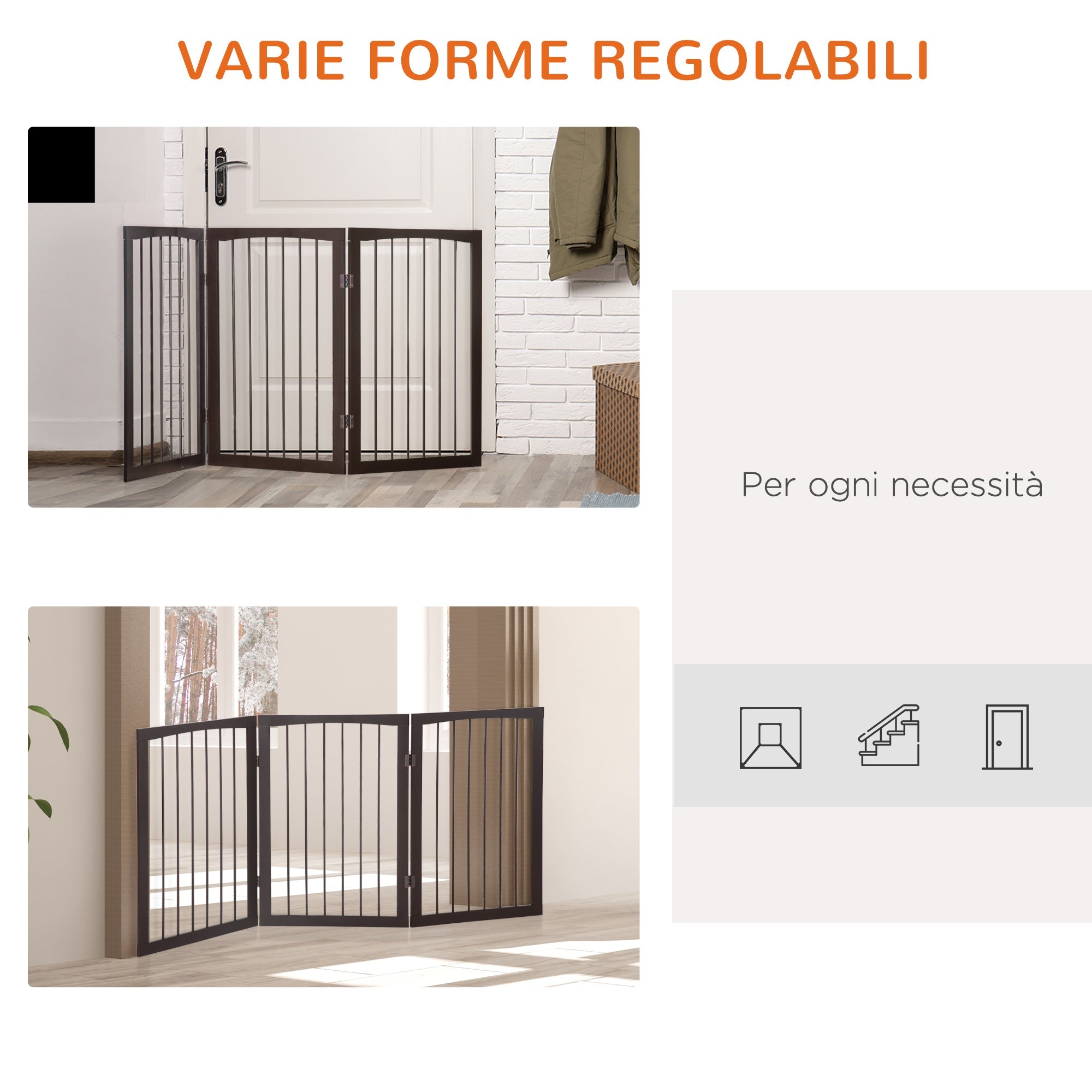 Portable 3 Section Dog Gate Pet Gate Foldable Safety Divider, 160x1.2x76cm, Brown - Borge' Group Limited