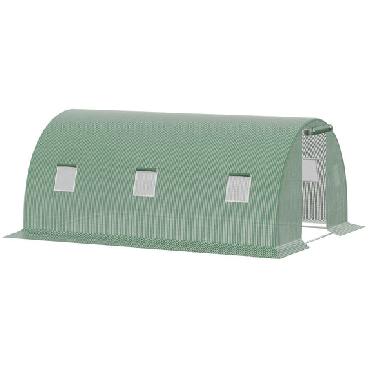 Outsunny 4.5x3x2m Outdoor Tunnel Greenhouse with PE Cover, Zippered Door and 6 Windows, Green - Borgè