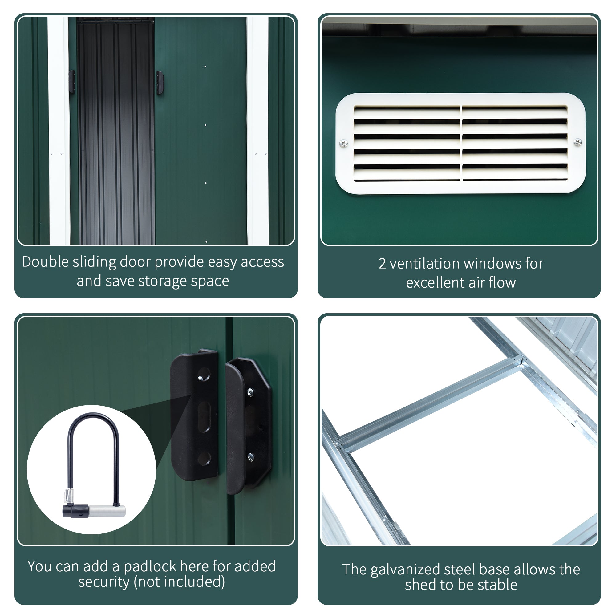 Steel Tool Shed, Garden Shed with 2 Sliding Doors, 261x133x182cm - Borge' Group Limited