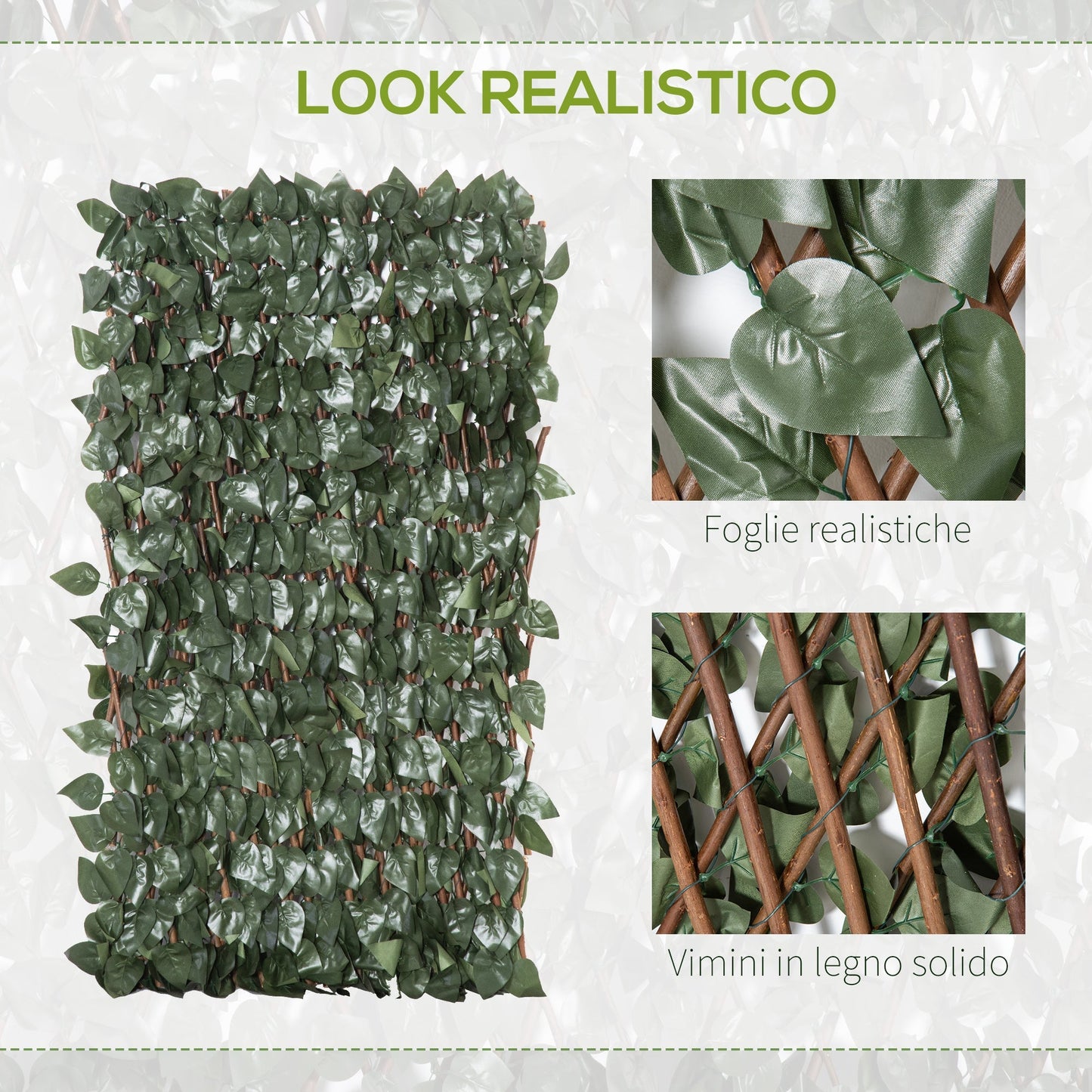 Outsunny fake hedge 8 pieces extendable green wall for exterior, in wood and polyester, 200x100cm - Borgè