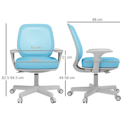 Ergonomic office chair and reclining at adjustable height with 5 wheels, 55x48x82.5-94.5 cm, light blue - Borgè