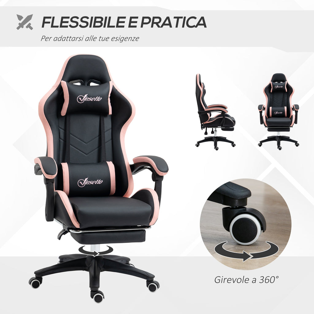 Pink and black gaming chair with adjustable height and reclining height, 65x65x121-129 cm - Borgè