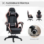 Pink and black gaming chair with adjustable height and reclining height, 65x65x121-129 cm - Borgè